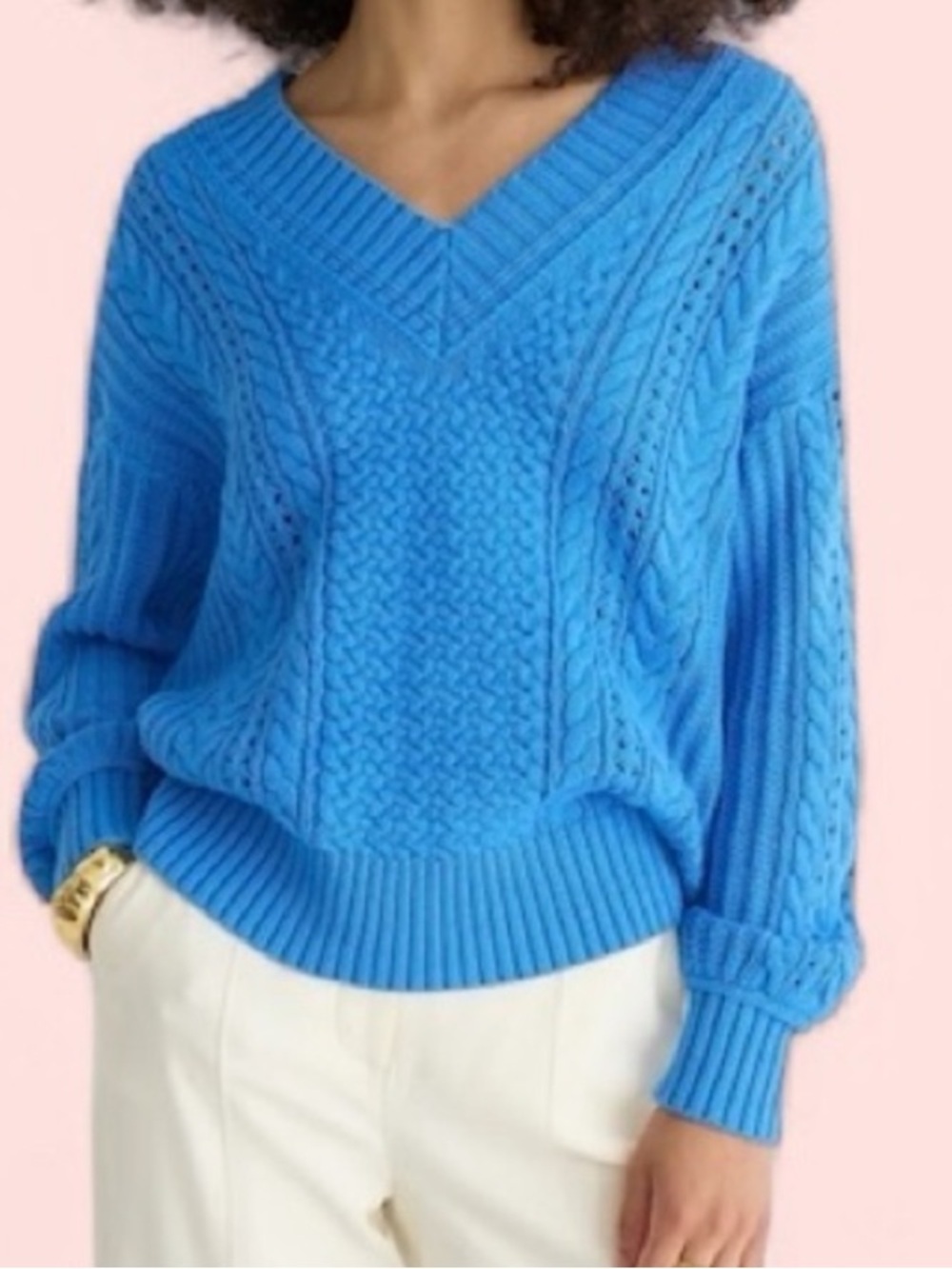 J Crew Sweater Cable Knit Periwinkle Blue Cotton Preppy Classic